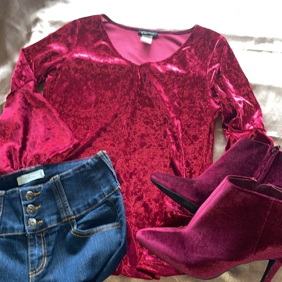 Old Navy Cranberry Velvet Ankle Boots Stiletto Heel Scarlet Wine Booties Size 8 - Picture 8 of 11